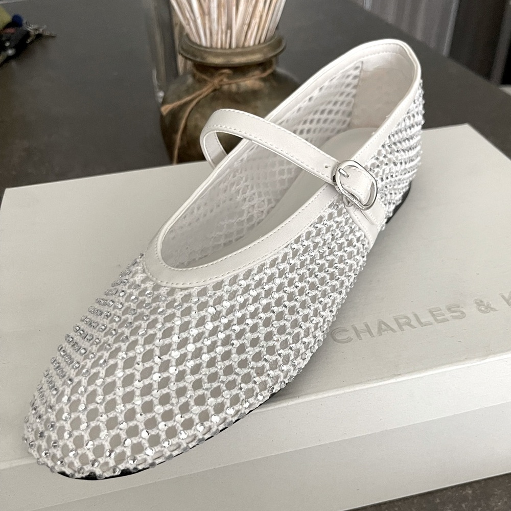 BRAND NEW White Mesh Crystal-Embellished Mary Janes!